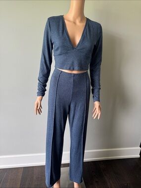 Garage Metallic Navy Wide-Leg Jumpsuit Set
